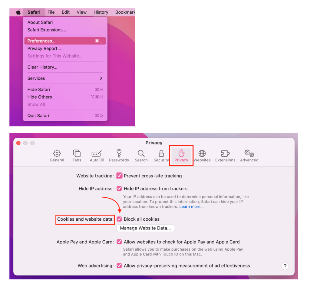 enable 3rd party cookies safari