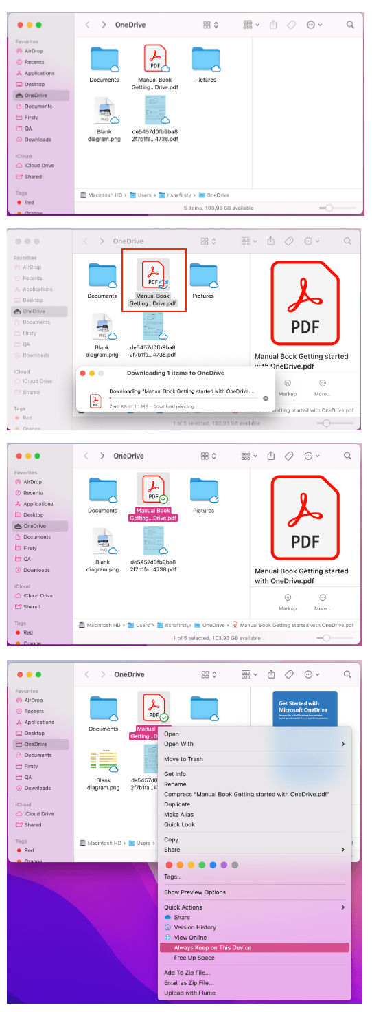 Making OneDrive File or Folder Available Offline on MacOS