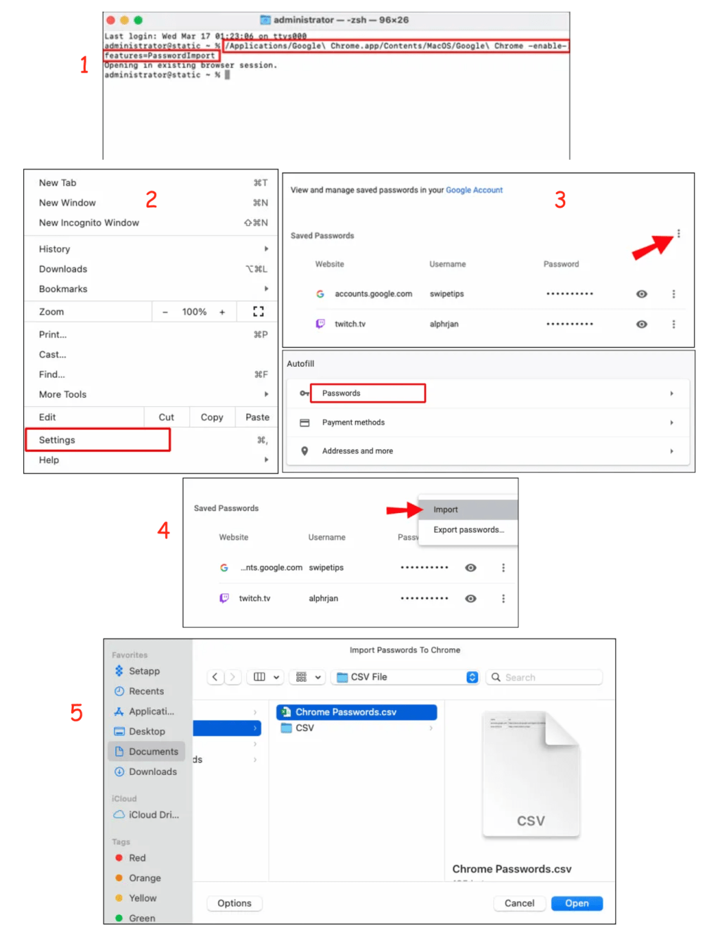 How to Import Passwords Into Google Chrome Using a CSV File on MacOS