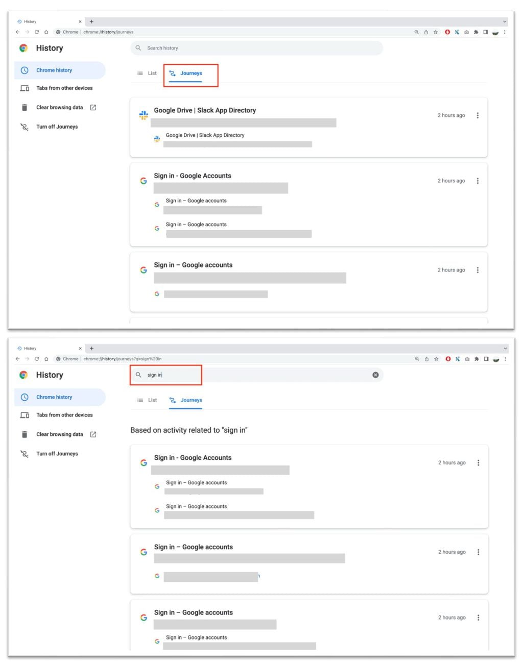 How to Use Chrome Journeys Feature to Visit Old Internet Searches 1