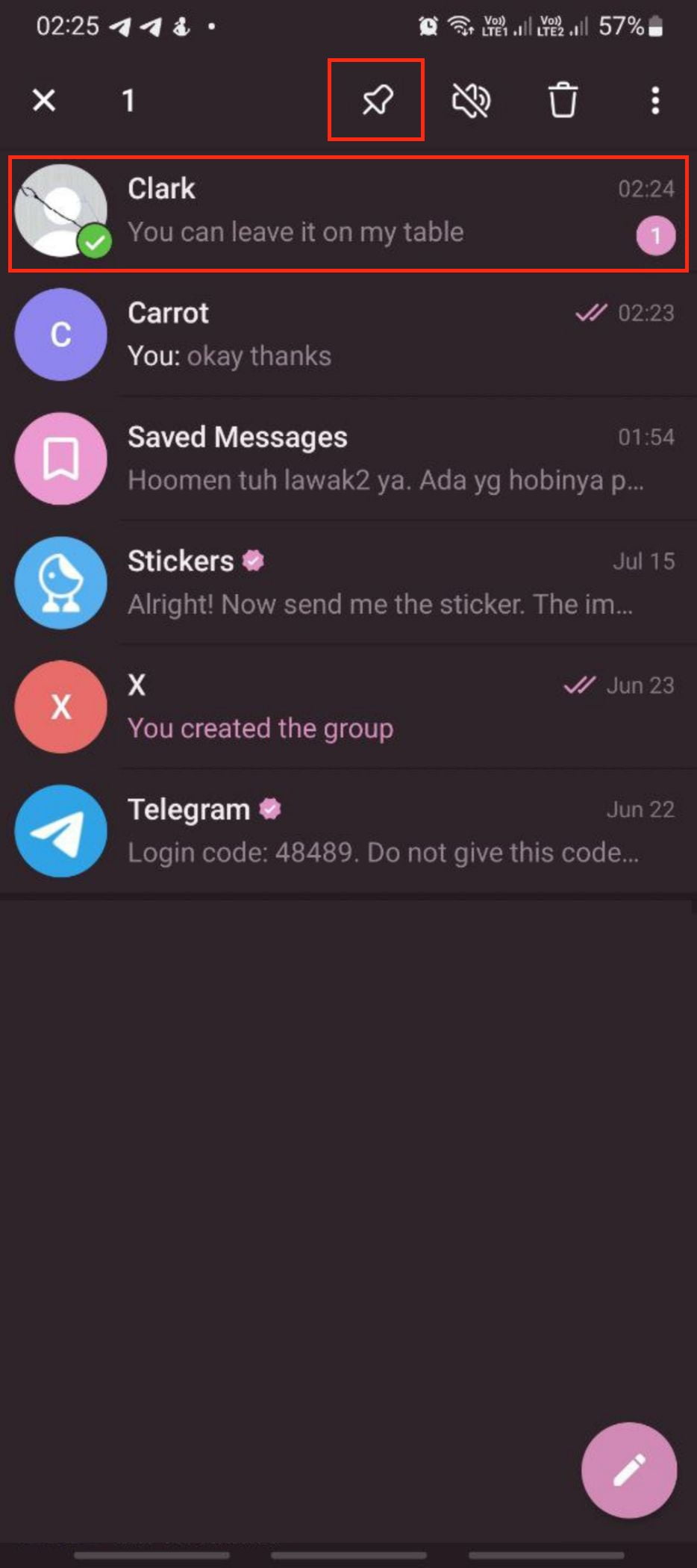 How to pin chats in Telegram