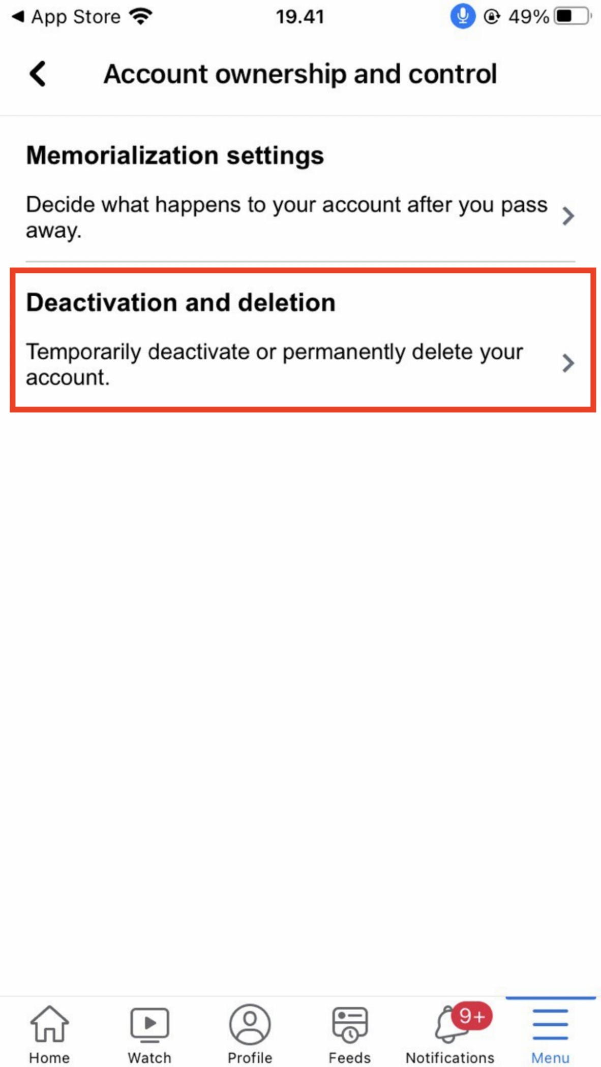 How to Deactivate Facebook Account using iPhone